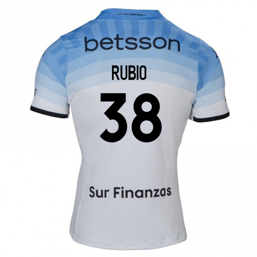 Kinder Fußball Tobías Rubio #38 Weiß Blau Schwarz Auswärtstrikot Trikot 2024/25 T-Shirt Luxemburg