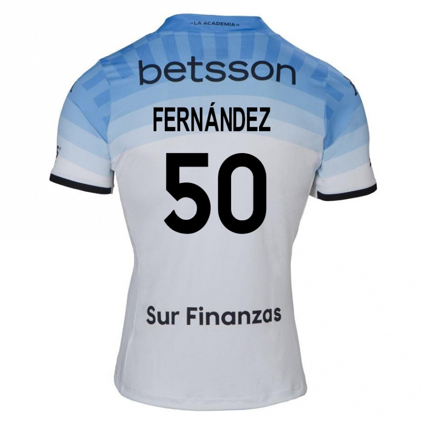 Kinder Fußball Román Fernández #50 Weiß Blau Schwarz Auswärtstrikot Trikot 2024/25 T-Shirt Luxemburg