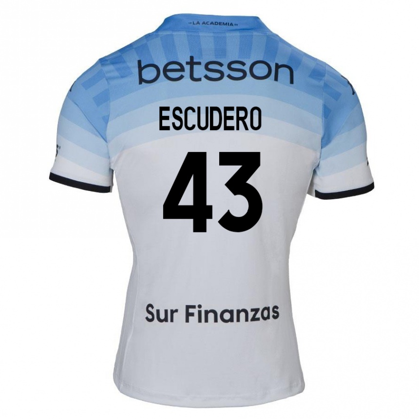 Kinder Fußball Gonzalo Escudero #43 Weiß Blau Schwarz Auswärtstrikot Trikot 2024/25 T-Shirt Luxemburg