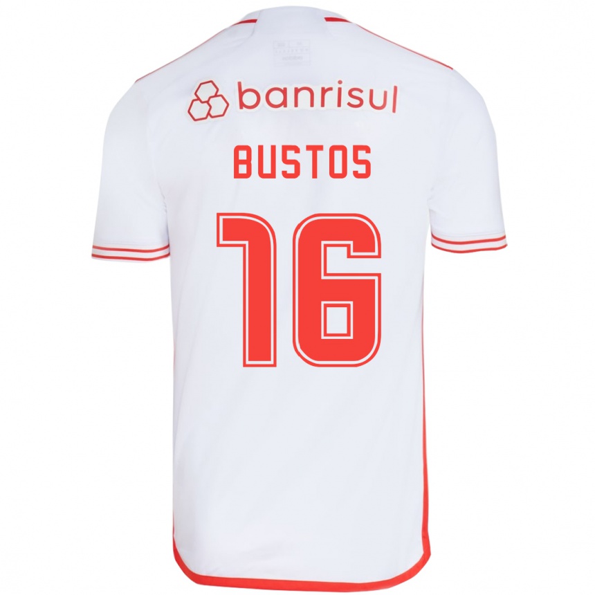 Kinder Fußball Fabricio Bustos #16 Weiß Rot Auswärtstrikot Trikot 2024/25 T-Shirt Luxemburg