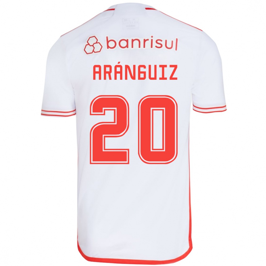 Kinder Fußball Charles Aránguiz #20 Weiß Rot Auswärtstrikot Trikot 2024/25 T-Shirt Luxemburg