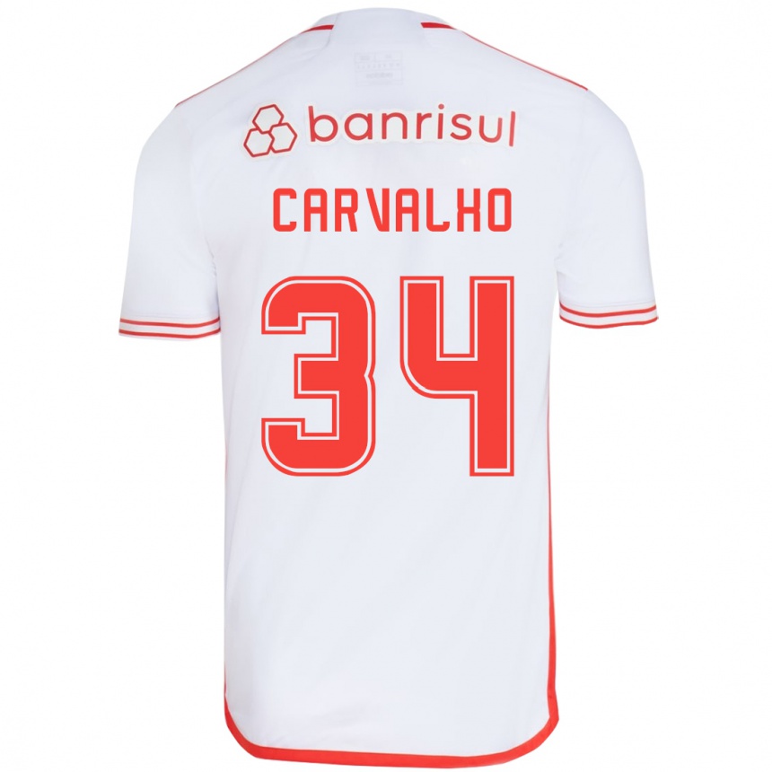 Kinder Fußball Gabriel Carvalho #34 Weiß Rot Auswärtstrikot Trikot 2024/25 T-Shirt Luxemburg