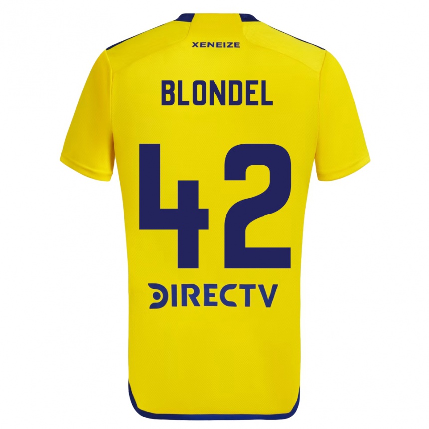 Kinder Fußball Lucas Blondel #42 Gelb Blau Auswärtstrikot Trikot 2024/25 T-Shirt Luxemburg