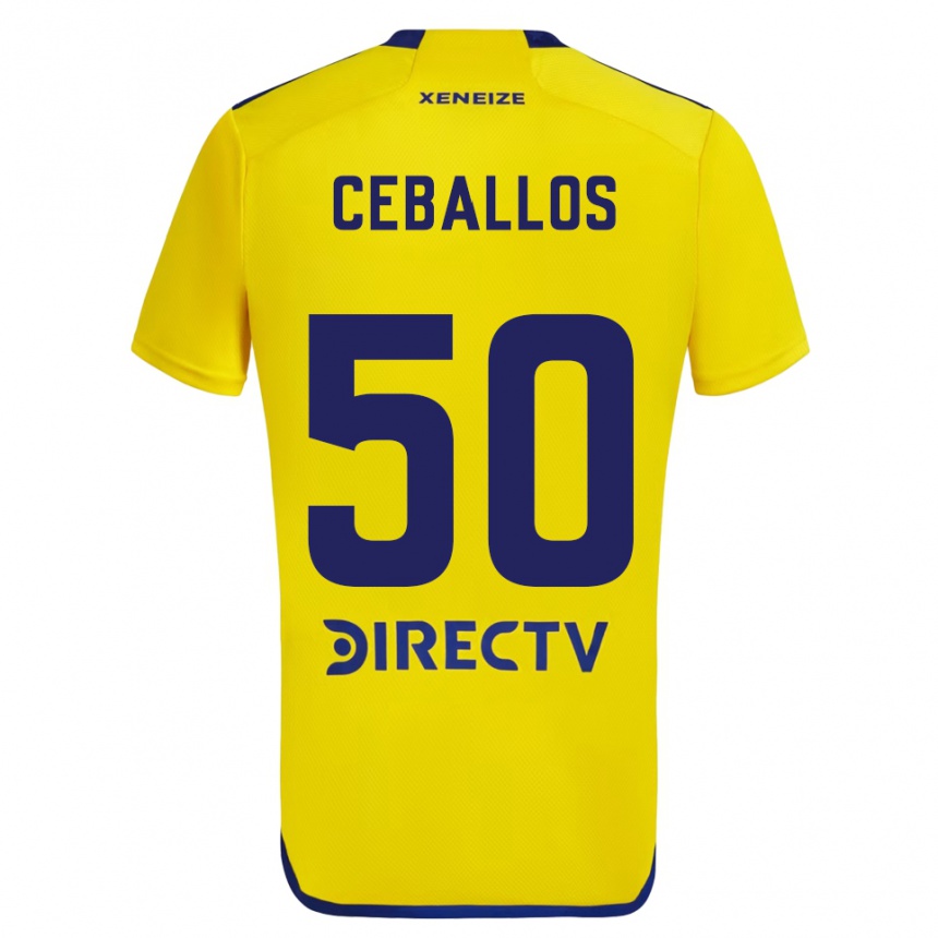 Kinder Fußball Julián Ceballos #50 Gelb Blau Auswärtstrikot Trikot 2024/25 T-Shirt Luxemburg