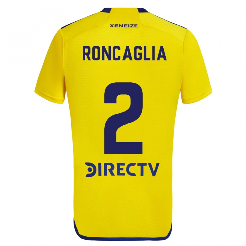 Kinder Fußball Facundo Roncaglia #2 Gelb Blau Auswärtstrikot Trikot 2024/25 T-Shirt Luxemburg