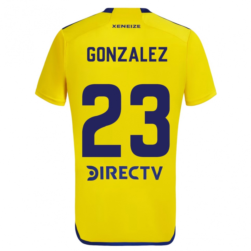 Kinder Fußball Diego González #23 Gelb Blau Auswärtstrikot Trikot 2024/25 T-Shirt Luxemburg