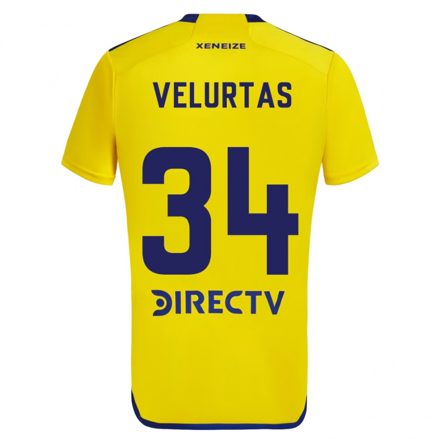 Kinder Fußball Pedro Velurtas #34 Gelb Blau Auswärtstrikot Trikot 2024/25 T-Shirt Luxemburg