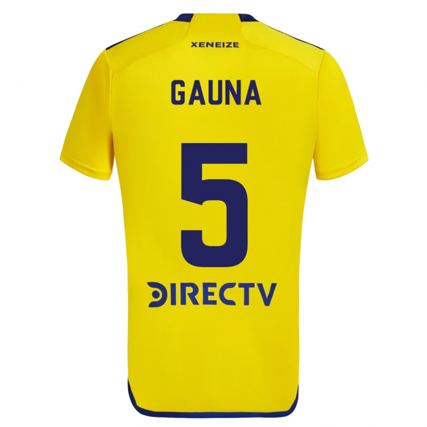 Kinder Fußball Santiago Gauna #5 Gelb Blau Auswärtstrikot Trikot 2024/25 T-Shirt Luxemburg