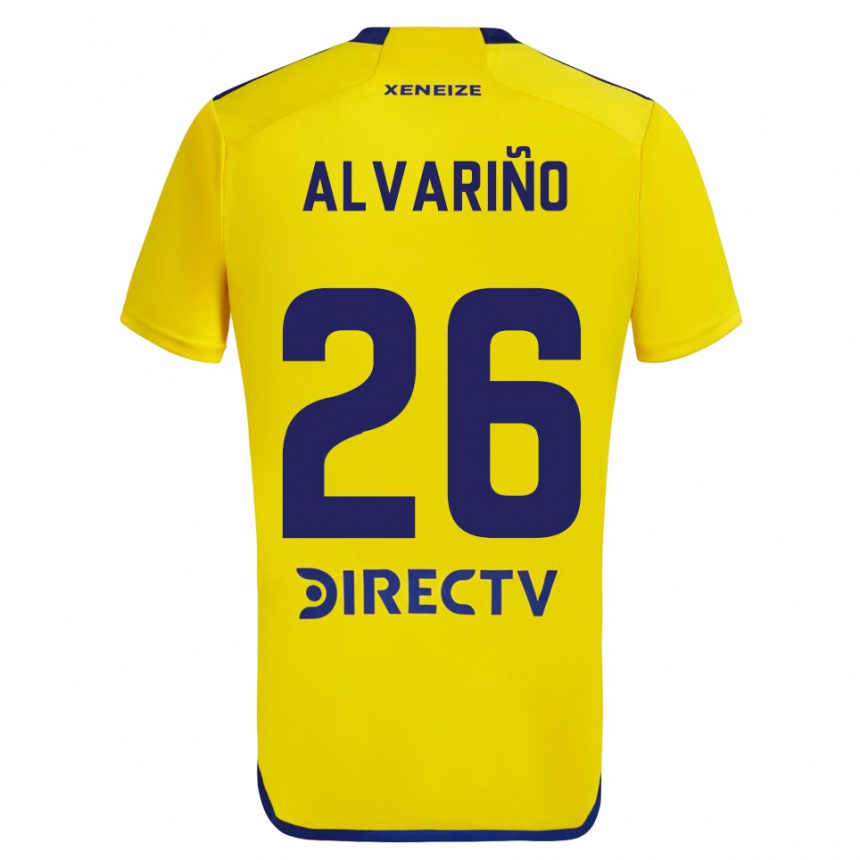 Kinder Fußball Alexis Alvariño #26 Gelb Blau Auswärtstrikot Trikot 2024/25 T-Shirt Luxemburg