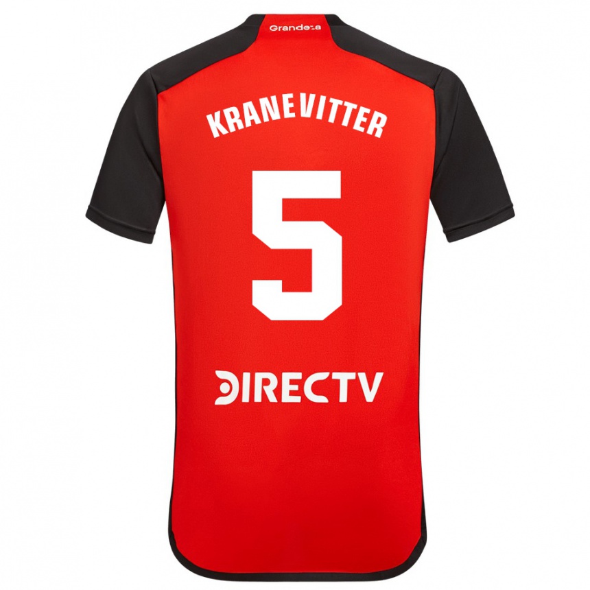 Kinder Fußball Matías Kranevitter #5 Rot Schwarz Weiß Auswärtstrikot Trikot 2024/25 T-Shirt Luxemburg