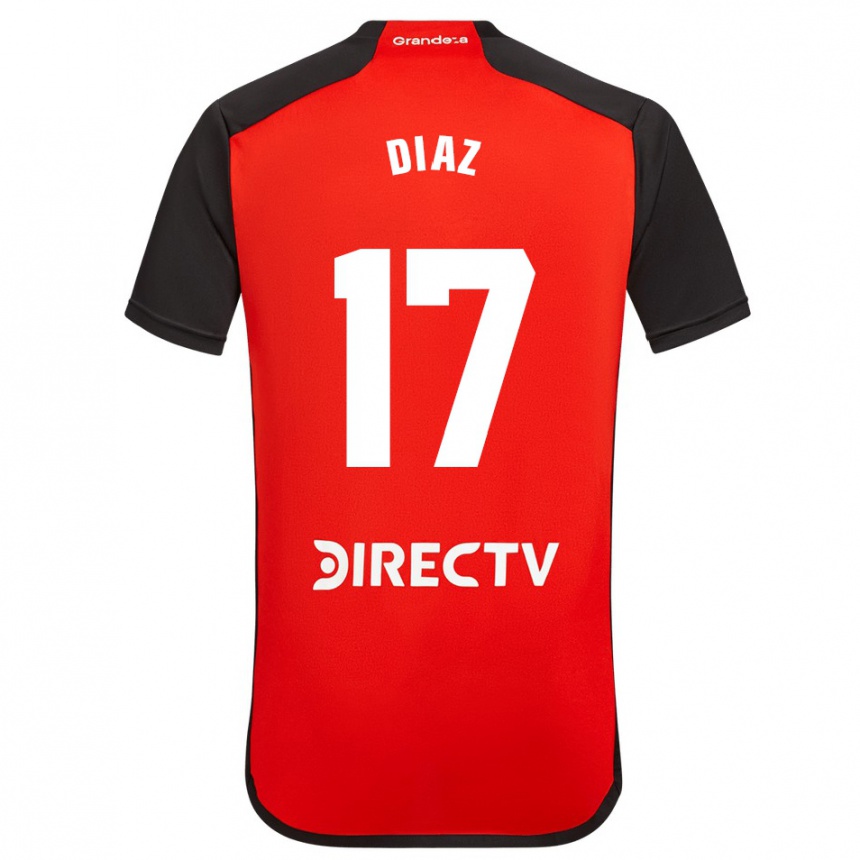 Kinder Fußball Paulo Díaz #17 Rot Schwarz Weiß Auswärtstrikot Trikot 2024/25 T-Shirt Luxemburg