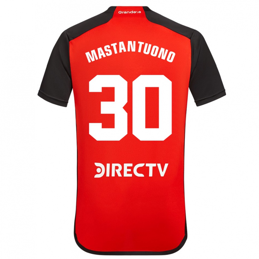 Kinder Fußball Franco Mastantuono #30 Rot Schwarz Weiß Auswärtstrikot Trikot 2024/25 T-Shirt Luxemburg