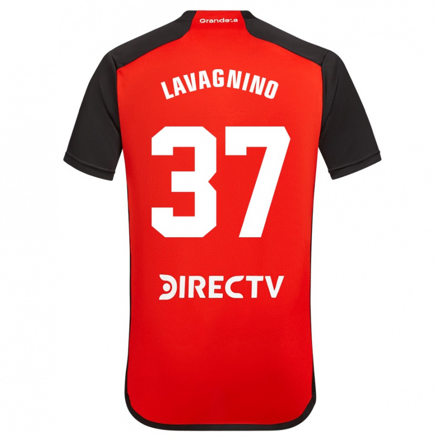 Kinder Fußball Lucas Lavagnino #37 Rot Schwarz Weiß Auswärtstrikot Trikot 2024/25 T-Shirt Luxemburg