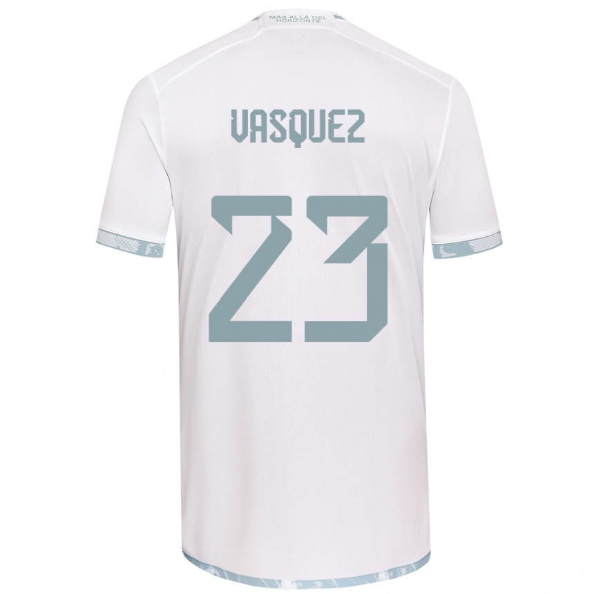 Kinder Fußball Ignacio Vásquez #23 Weiß Grau Auswärtstrikot Trikot 2024/25 T-Shirt Luxemburg