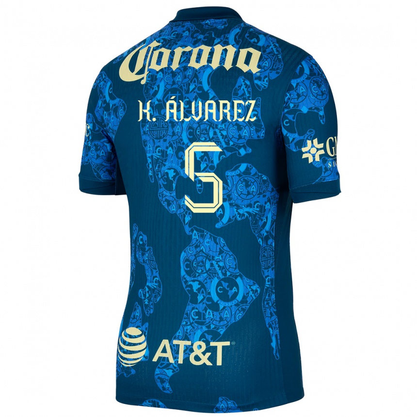 Kinder Fußball Kevin Álvarez #5 Blau Gelb Auswärtstrikot Trikot 2024/25 T-Shirt Luxemburg