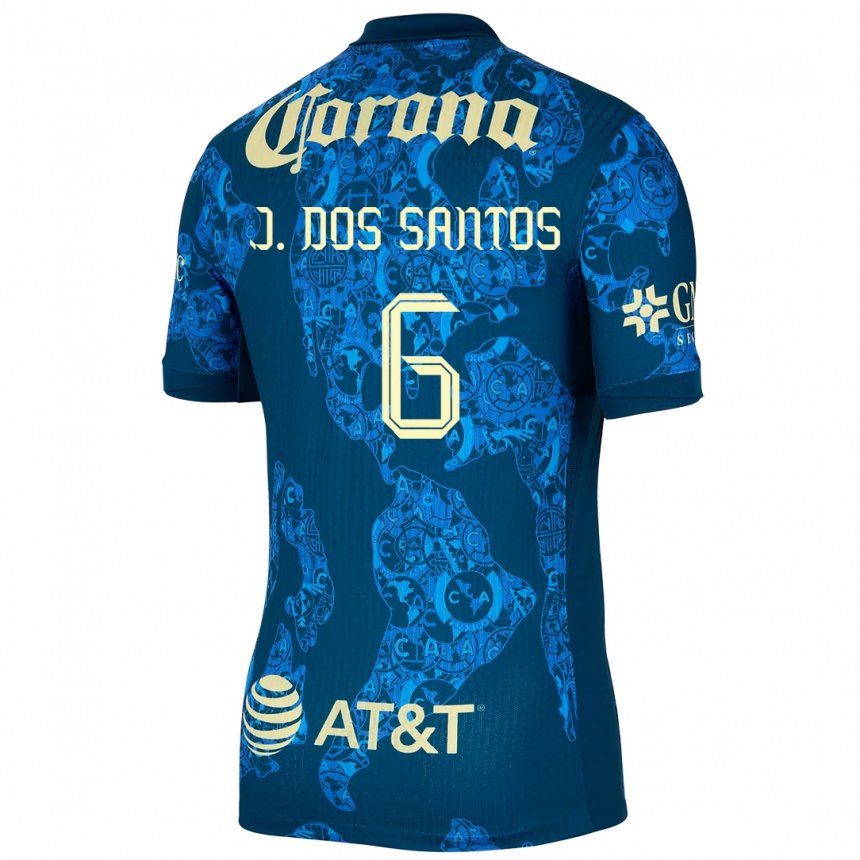 Kinder Fußball Jonathan Dos Santos #6 Blau Gelb Auswärtstrikot Trikot 2024/25 T-Shirt Luxemburg