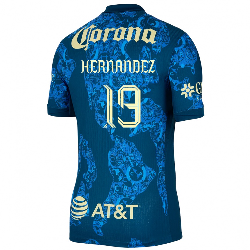 Kinder Fußball Illian Hernández #19 Blau Gelb Auswärtstrikot Trikot 2024/25 T-Shirt Luxemburg