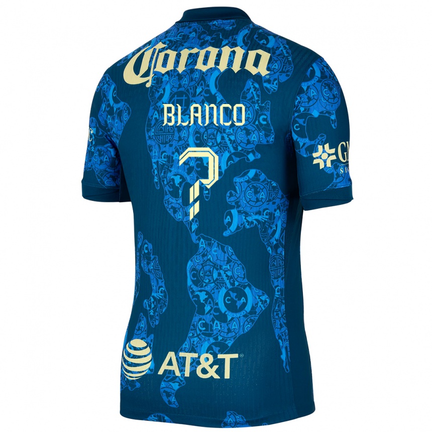 Kinder Fußball Lionel Blanco #0 Blau Gelb Auswärtstrikot Trikot 2024/25 T-Shirt Luxemburg