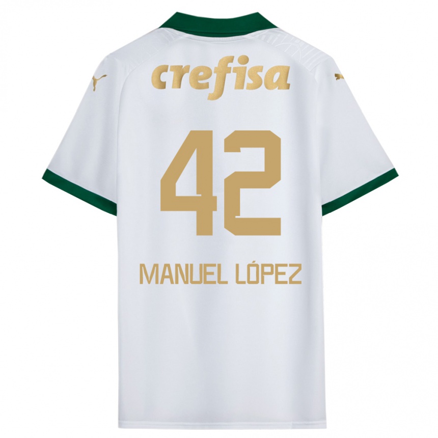 Kinder Fußball José Manuel López #42 Weiß Grün Auswärtstrikot Trikot 2024/25 T-Shirt Luxemburg