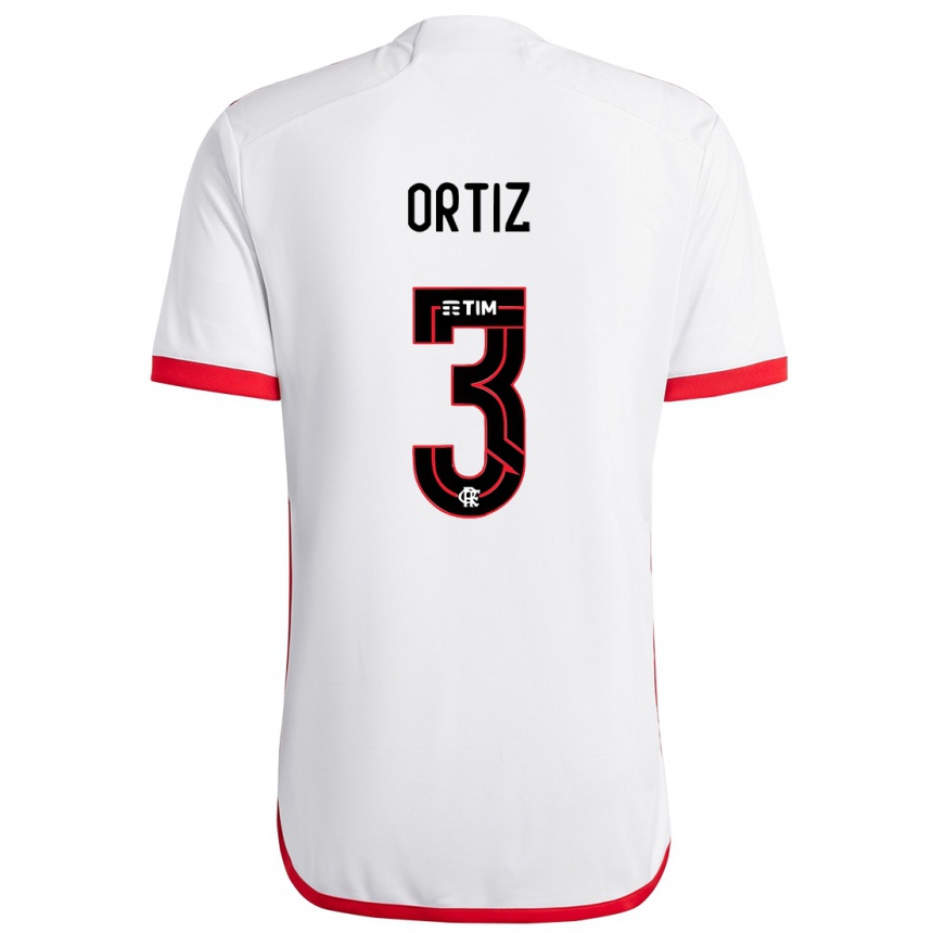 Kinder Fußball Léo Ortiz #3 Weiß Rot Auswärtstrikot Trikot 2024/25 T-Shirt Luxemburg