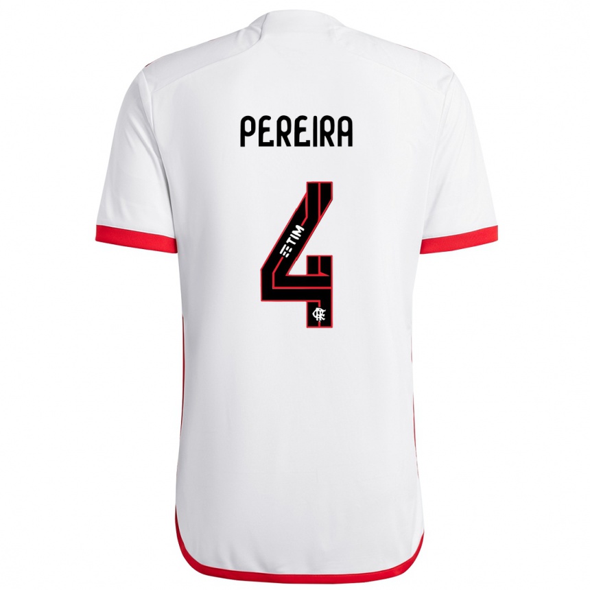 Kinder Fußball Léo Pereira #4 Weiß Rot Auswärtstrikot Trikot 2024/25 T-Shirt Luxemburg