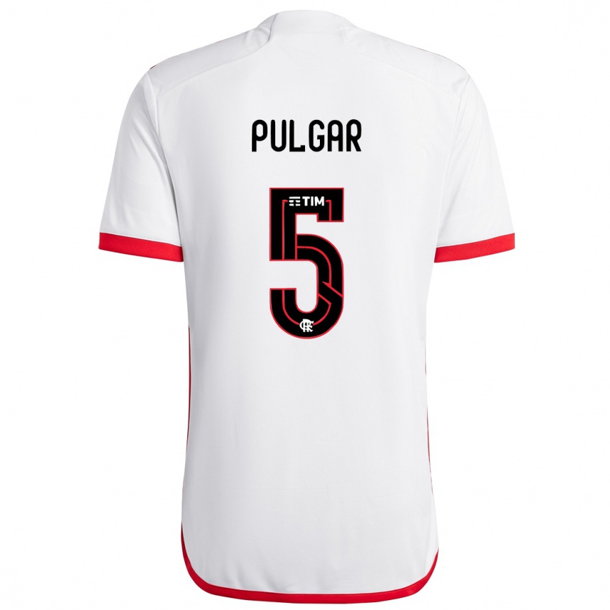 Kinder Fußball Erick Pulgar #5 Weiß Rot Auswärtstrikot Trikot 2024/25 T-Shirt Luxemburg