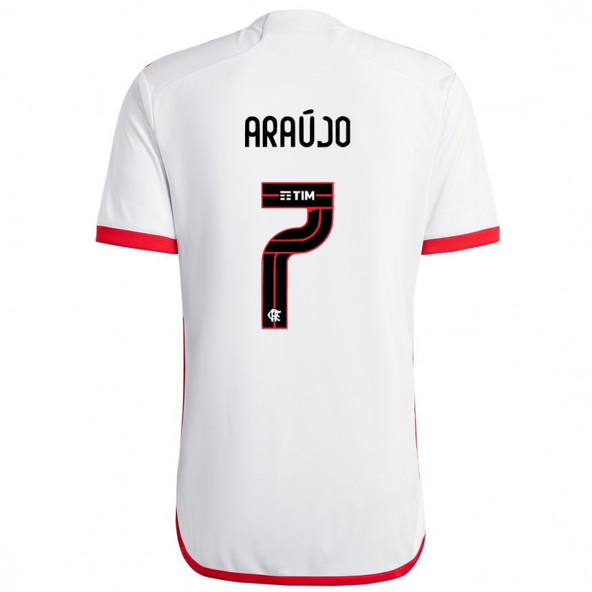 Kinder Fußball Luiz Araújo #7 Weiß Rot Auswärtstrikot Trikot 2024/25 T-Shirt Luxemburg