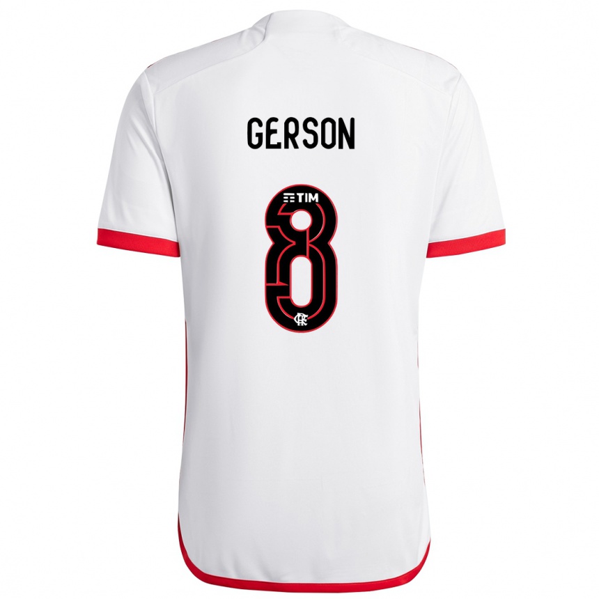 Kinder Fußball Gerson #8 Weiß Rot Auswärtstrikot Trikot 2024/25 T-Shirt Luxemburg