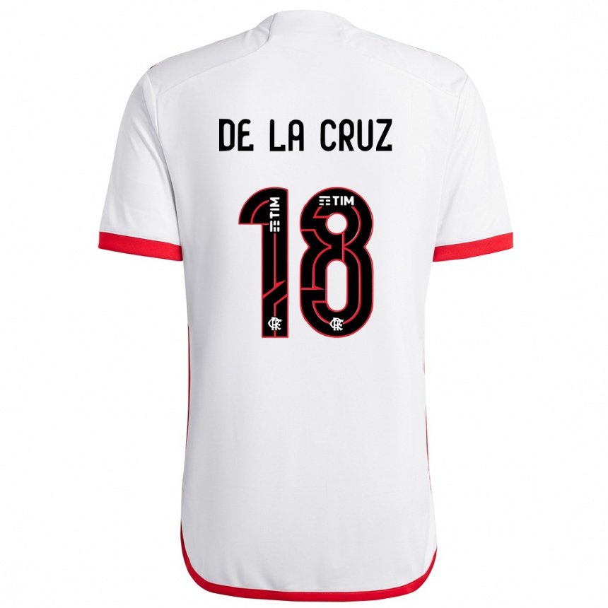 Kinder Fußball Nicolás De La Cruz #18 Weiß Rot Auswärtstrikot Trikot 2024/25 T-Shirt Luxemburg