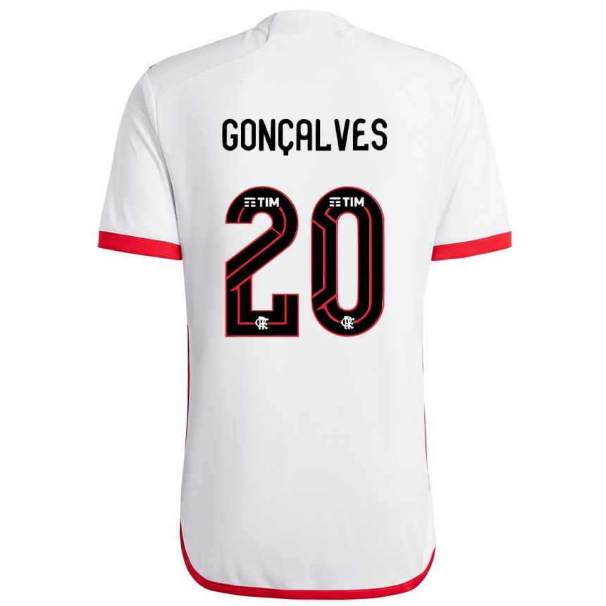 Kinder Fußball Matheus Gonçalves #20 Weiß Rot Auswärtstrikot Trikot 2024/25 T-Shirt Luxemburg