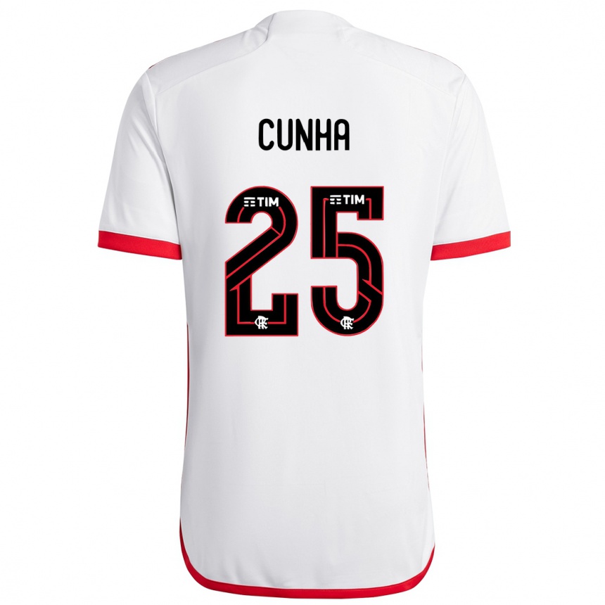 Kinder Fußball Matheus Cunha #25 Weiß Rot Auswärtstrikot Trikot 2024/25 T-Shirt Luxemburg