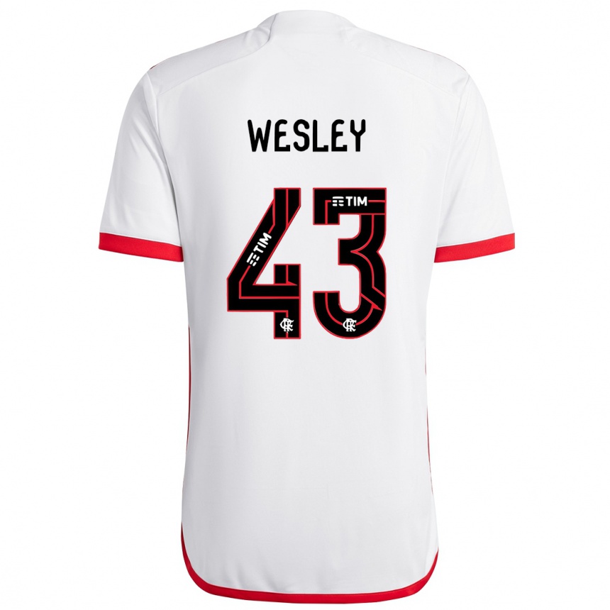 Kinder Fußball Wesley #43 Weiß Rot Auswärtstrikot Trikot 2024/25 T-Shirt Luxemburg