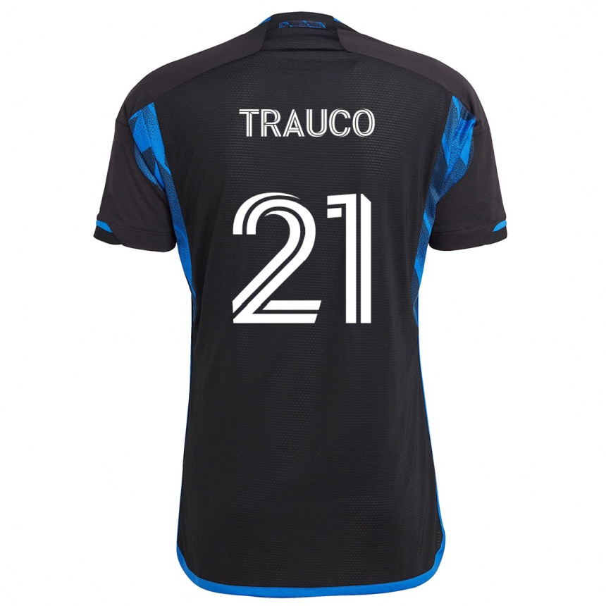 Herren Fußball Miguel Trauco #21 Blau Schwarz Heimtrikot Trikot 2024/25 T-Shirt Luxemburg