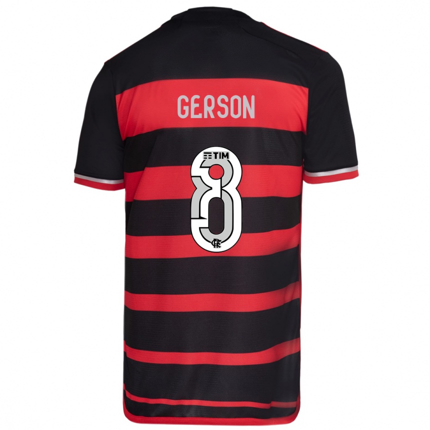 Herren Fußball Gerson #8 Rot Schwarz Heimtrikot Trikot 2024/25 T-Shirt Luxemburg