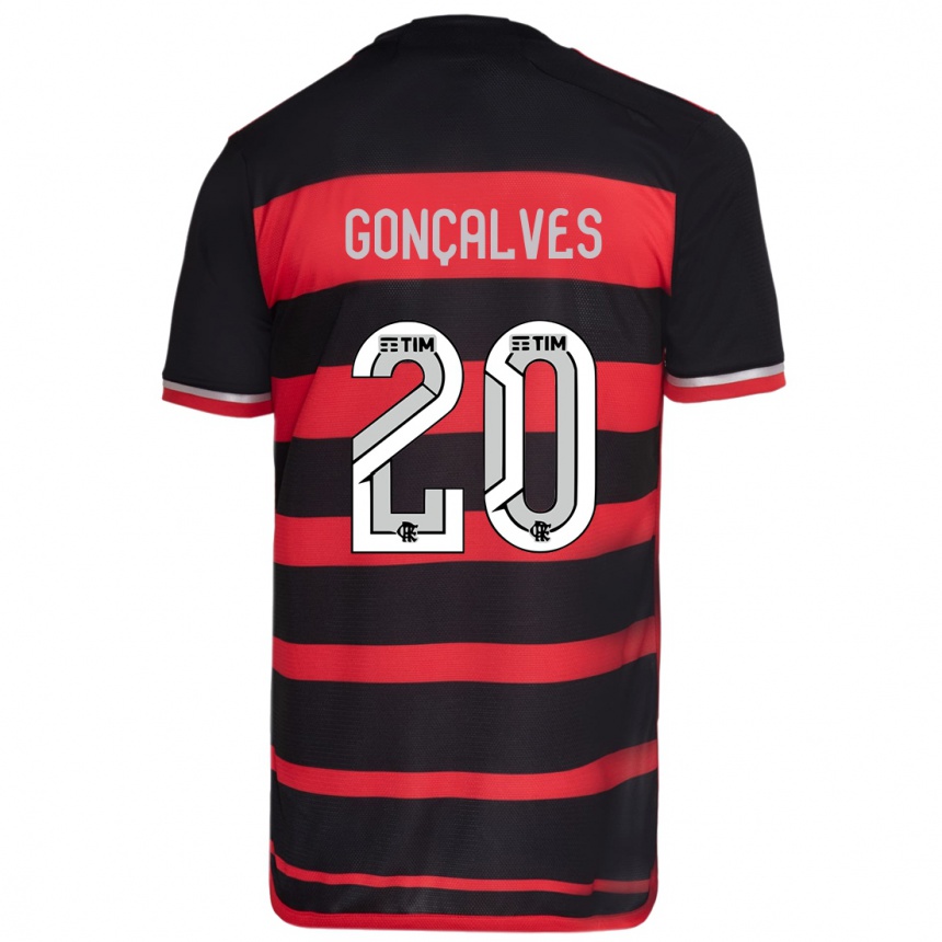 Herren Fußball Matheus Gonçalves #20 Rot Schwarz Heimtrikot Trikot 2024/25 T-Shirt Luxemburg