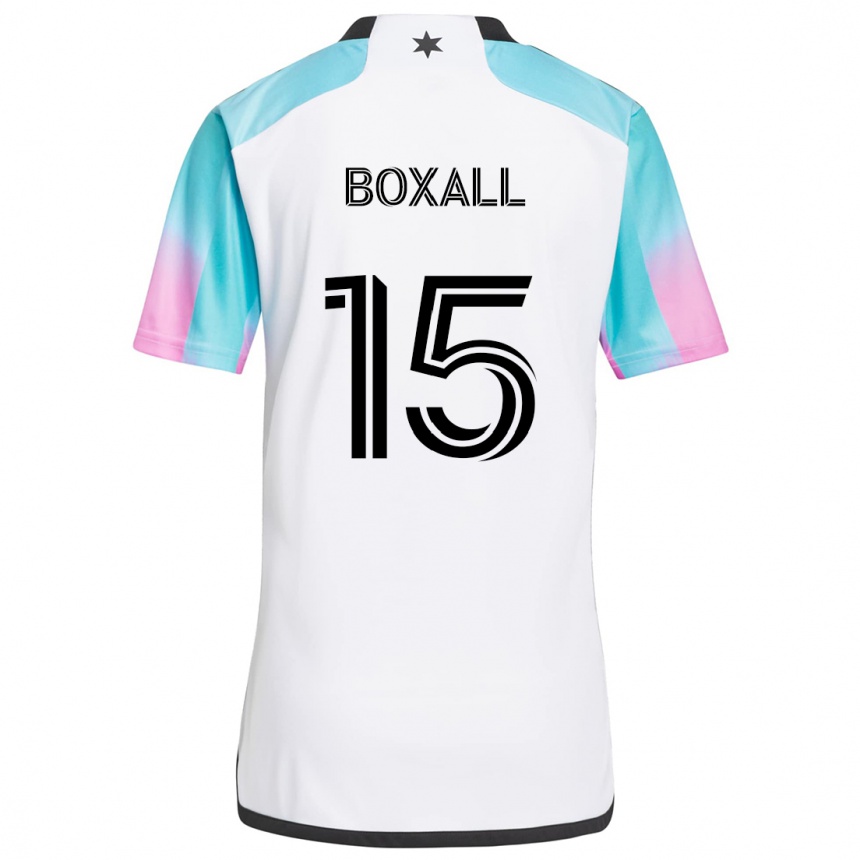 Herren Fußball Michael Boxall #15 Weiß Blau Schwarz Auswärtstrikot Trikot 2024/25 T-Shirt Luxemburg