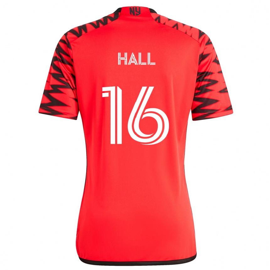 Herren Fußball Julian Hall #16 Rot Schwarz Weiß Auswärtstrikot Trikot 2024/25 T-Shirt Luxemburg