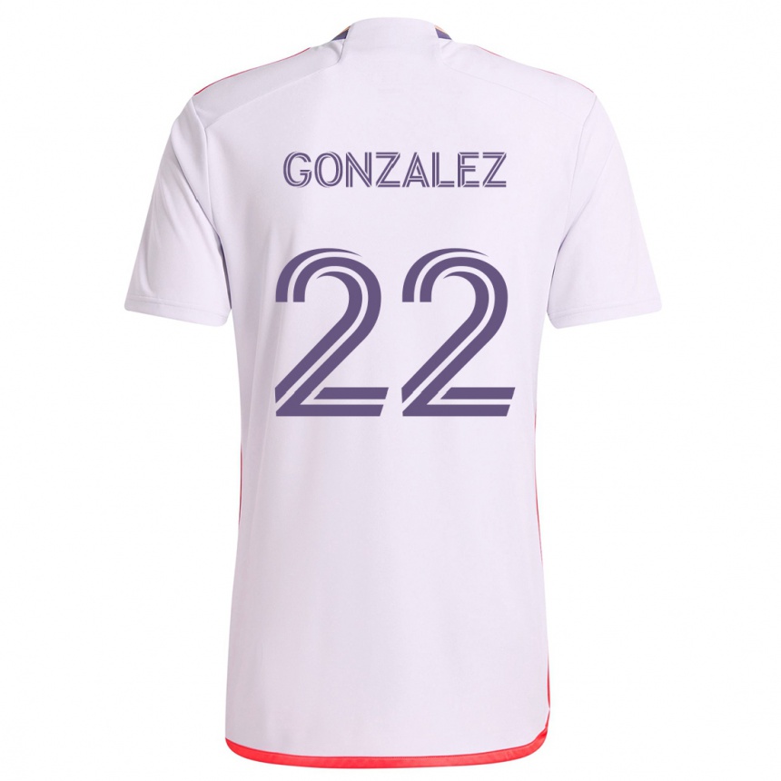 Herren Fußball Gastón González #22 Weiß Rot Lila Auswärtstrikot Trikot 2024/25 T-Shirt Luxemburg