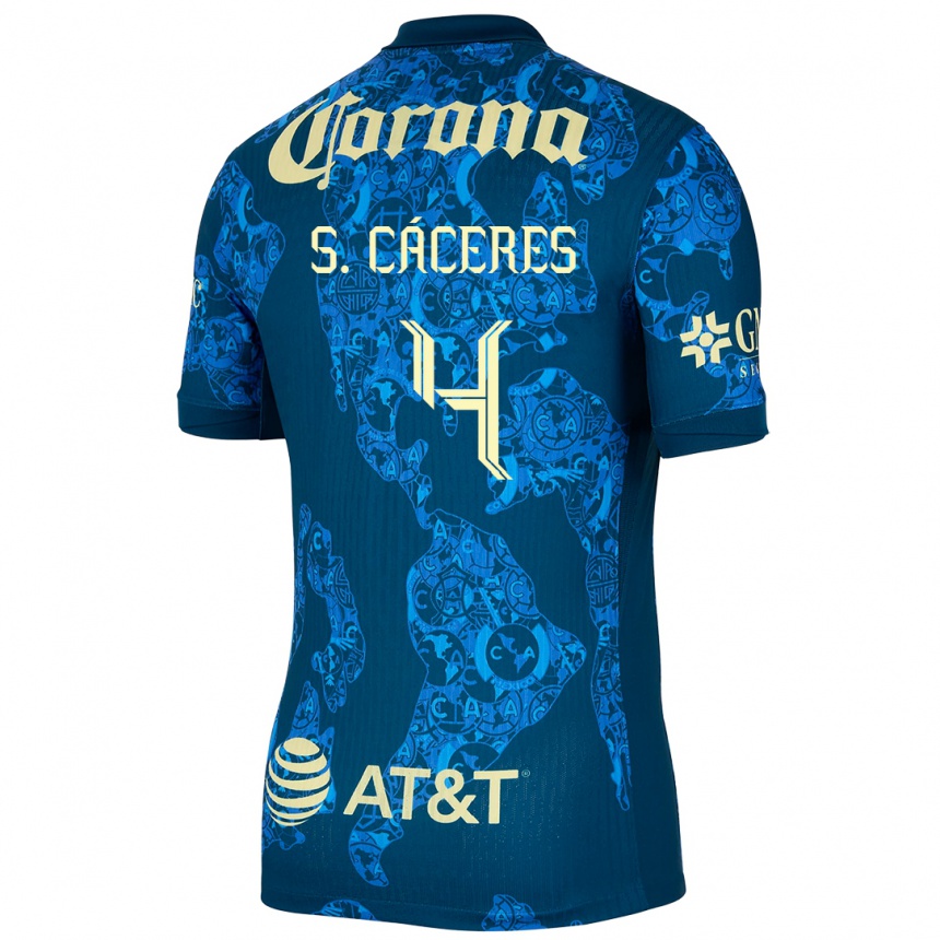 Herren Fußball Sebastián Cáceres #4 Blau Gelb Auswärtstrikot Trikot 2024/25 T-Shirt Luxemburg