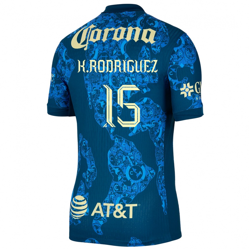 Herren Fußball Kimberly Rodriguez #15 Blau Gelb Auswärtstrikot Trikot 2024/25 T-Shirt Luxemburg