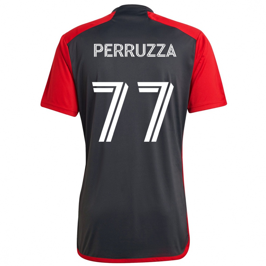 Damen Fußball Jordan Perruzza #77 Grau Rot Heimtrikot Trikot 2024/25 T-Shirt Luxemburg