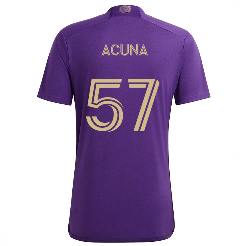 Damen Fußball Cristofer Acuña #57 Lila Gelb Heimtrikot Trikot 2024/25 T-Shirt Luxemburg