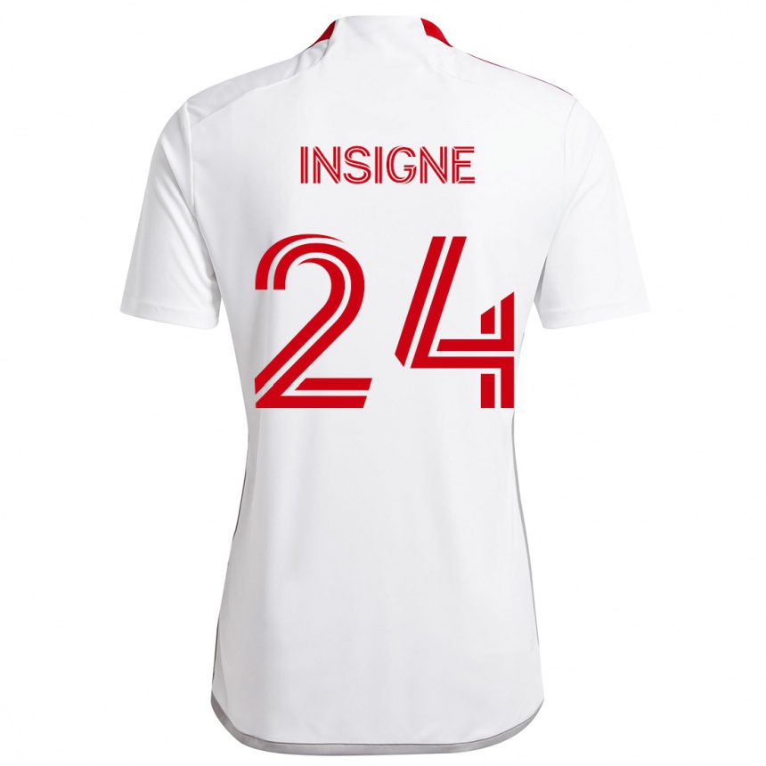 Damen Fußball Lorenzo Insigne #24 Weiß Rot Auswärtstrikot Trikot 2024/25 T-Shirt Luxemburg