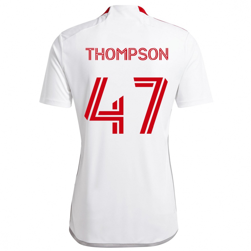 Damen Fußball Kosi Thompson #47 Weiß Rot Auswärtstrikot Trikot 2024/25 T-Shirt Luxemburg