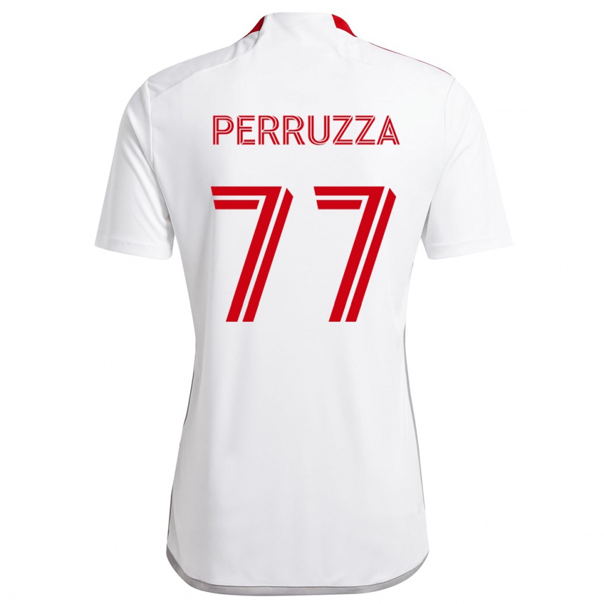 Damen Fußball Jordan Perruzza #77 Weiß Rot Auswärtstrikot Trikot 2024/25 T-Shirt Luxemburg