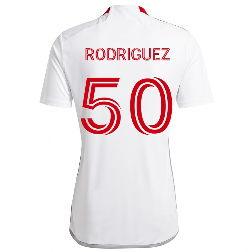 Damen Fußball Abraham Rodriguez #50 Weiß Rot Auswärtstrikot Trikot 2024/25 T-Shirt Luxemburg