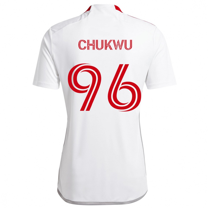 Damen Fußball Richard Chukwu #96 Weiß Rot Auswärtstrikot Trikot 2024/25 T-Shirt Luxemburg