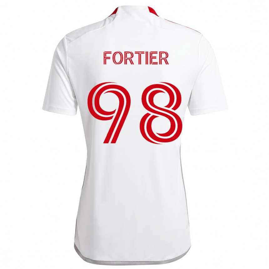 Damen Fußball Kristjan Fortier #98 Weiß Rot Auswärtstrikot Trikot 2024/25 T-Shirt Luxemburg