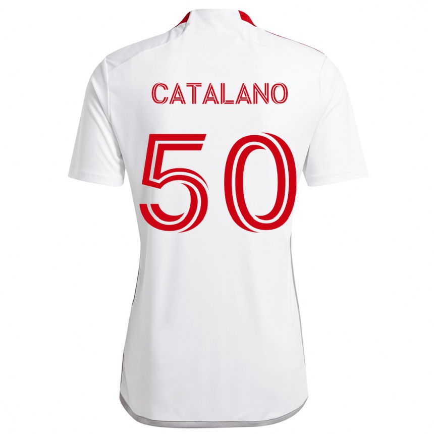 Damen Fußball Gianluca Catalano #50 Weiß Rot Auswärtstrikot Trikot 2024/25 T-Shirt Luxemburg