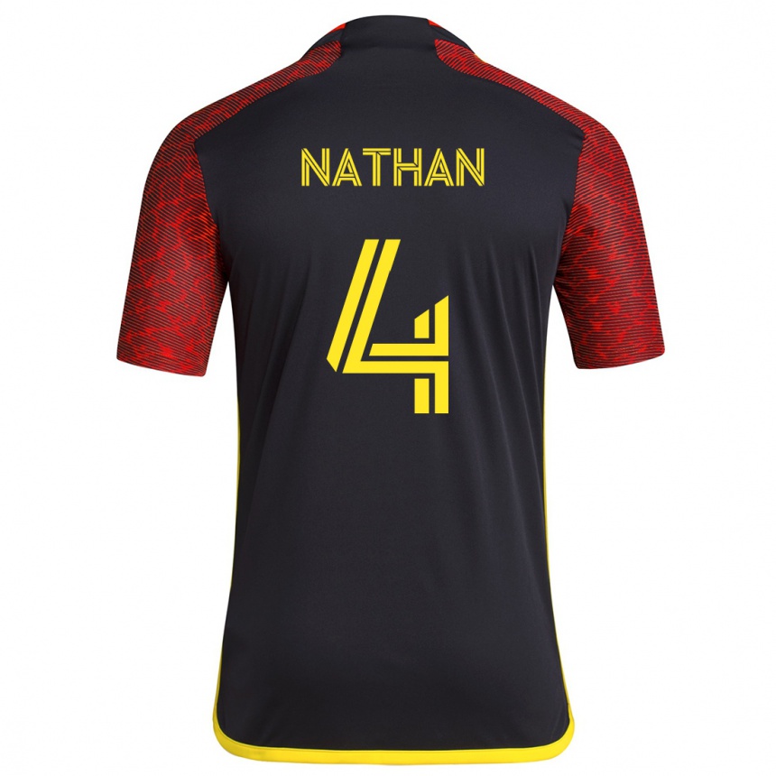 Damen Fußball Nathan #4 Rot Schwarz Auswärtstrikot Trikot 2024/25 T-Shirt Luxemburg